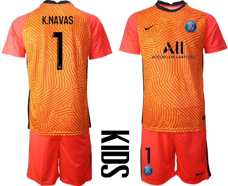 2021 Paris Saint-Germain red goalkeeper kids #1 soccer jerseys